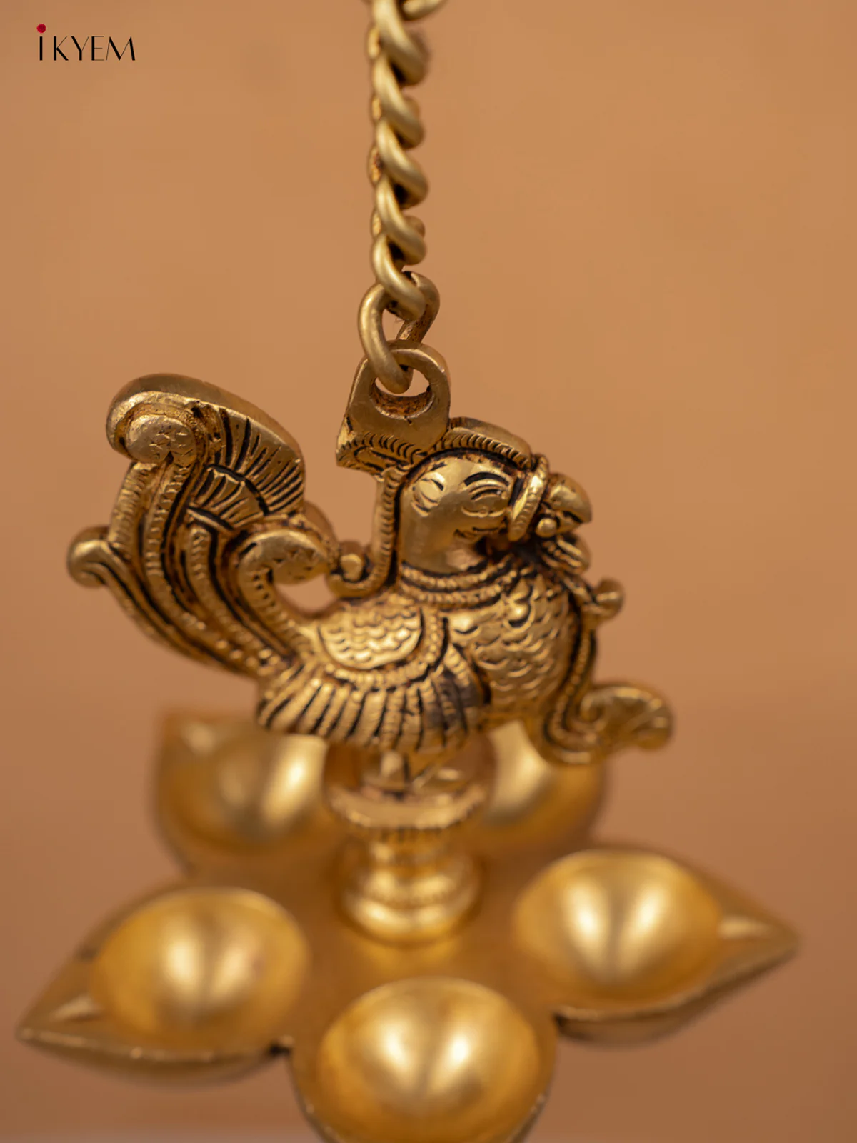 Brass 5-Face Annapakshi Hanging Diya with Bell - 27 inch - KB12117 - Image 3