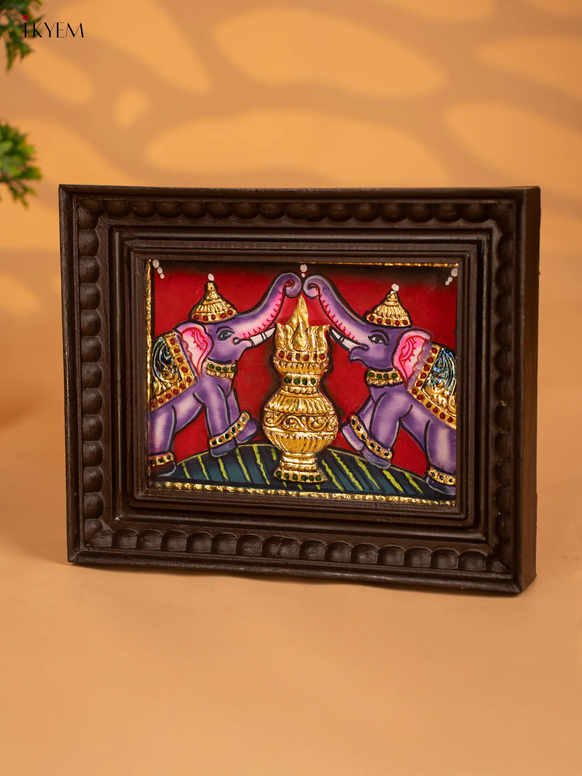 Elephant and kalasam - Tanjore Painting - (11 × 9) - KB17116