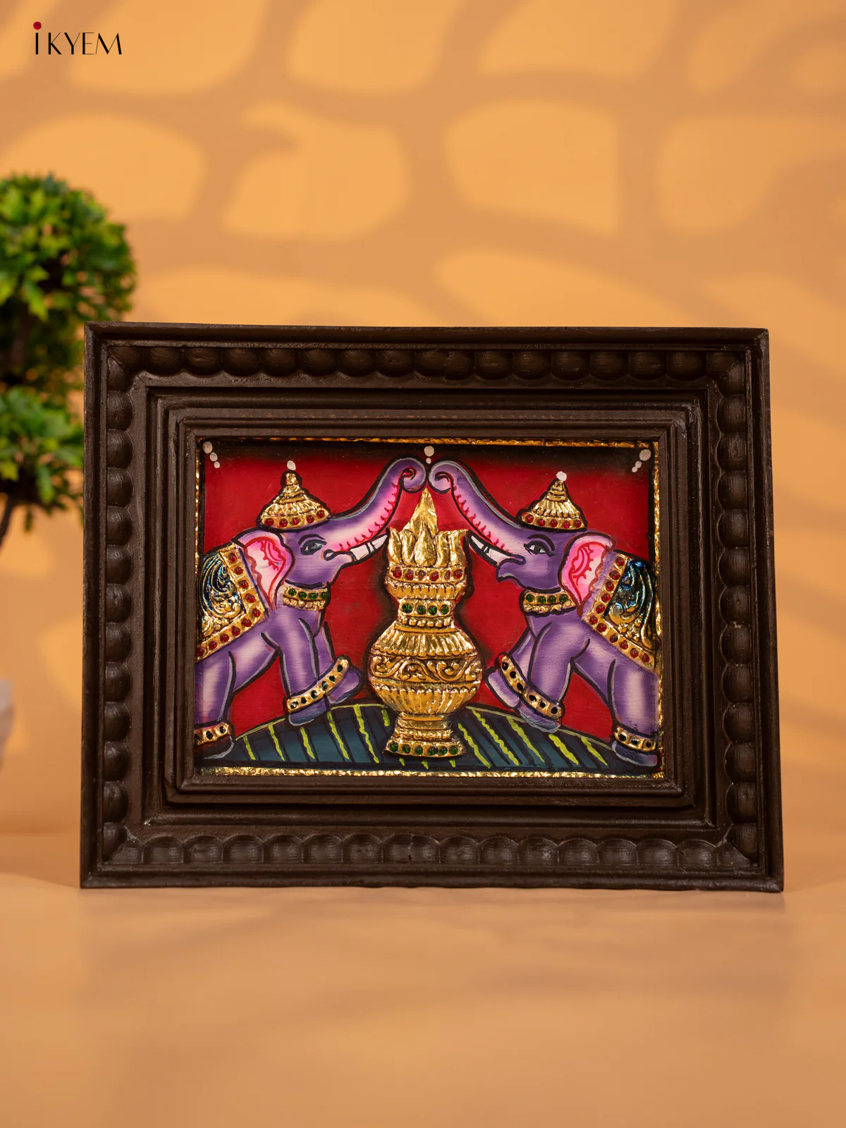 Elephant and kalasam - Tanjore Painting - (11 × 9) - KB17116 - Image 5