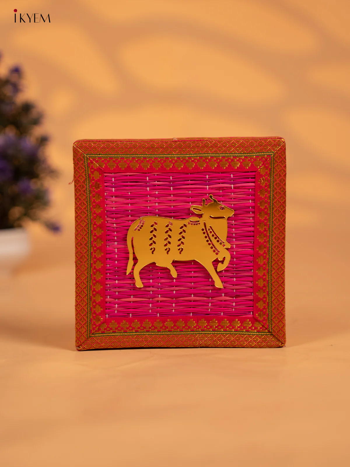 Korai Gift Box with Net Potli with Pichwai Motif - Pink - KB17147 - Image 3