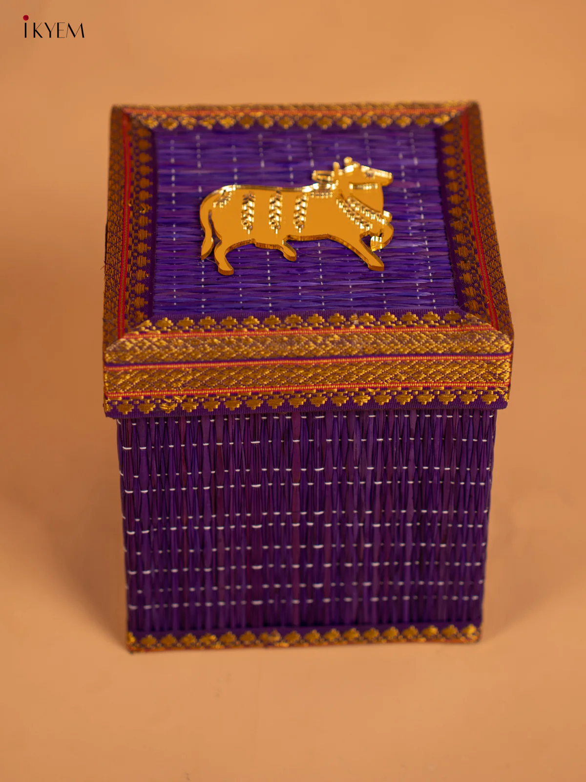 Korai Gift Box with Net Potli with Pichwai Motif - Purple - KB17148 - Image 4