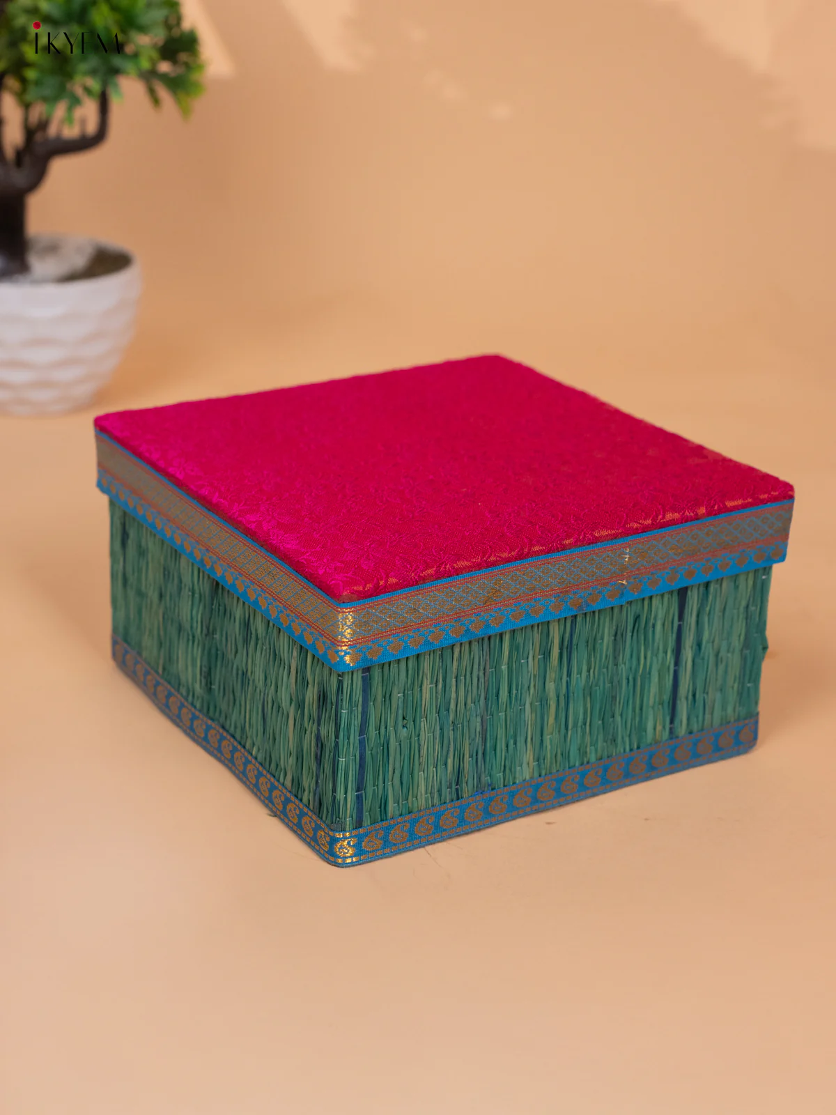 Decorative Foldable Korai Box with Raw Silk Top - Pink - KB17168 - Image 2