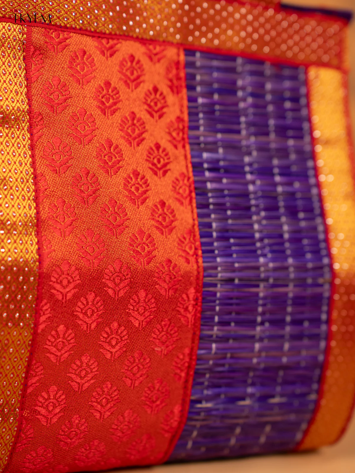 Half and Half Raw Silk with Korai Handbag 9 Inch- Red & Purple - KB17172 - Image 3