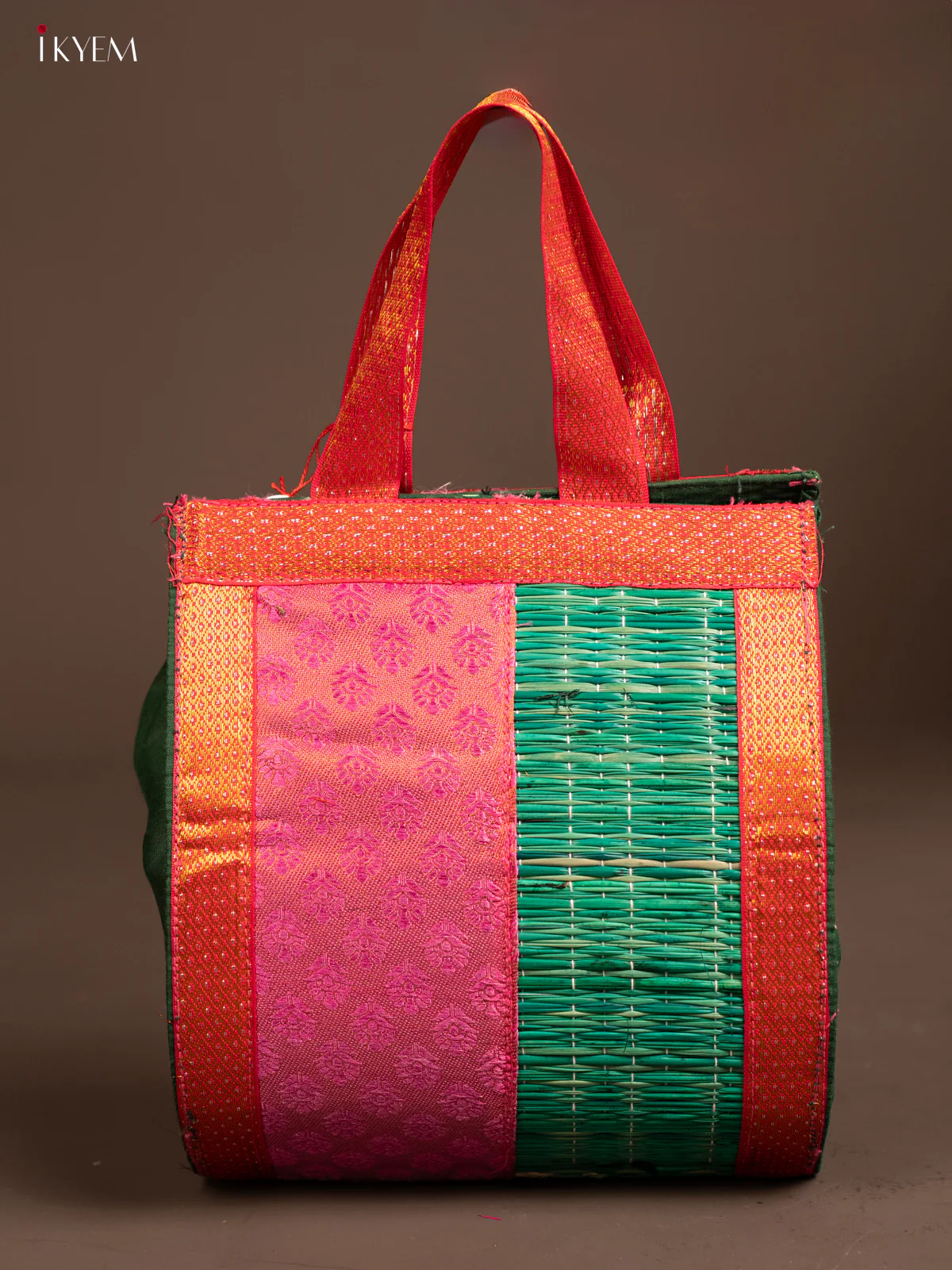 Half and Half Raw Silk with Korai Handbag 9 Inch- Red & Purple - KB17172 - Image 7