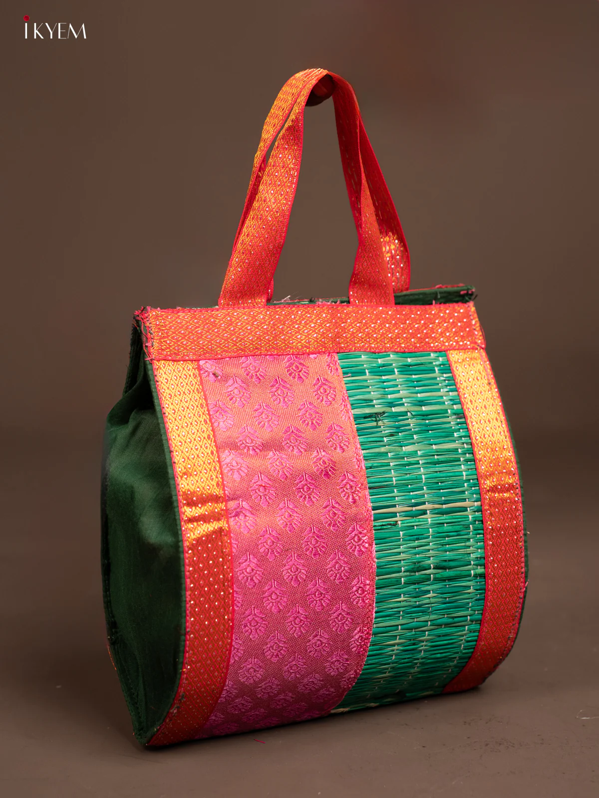 Half and Half Raw Silk with Korai Handbag 9 Inch- Red & Purple - KB17172 - Image 8