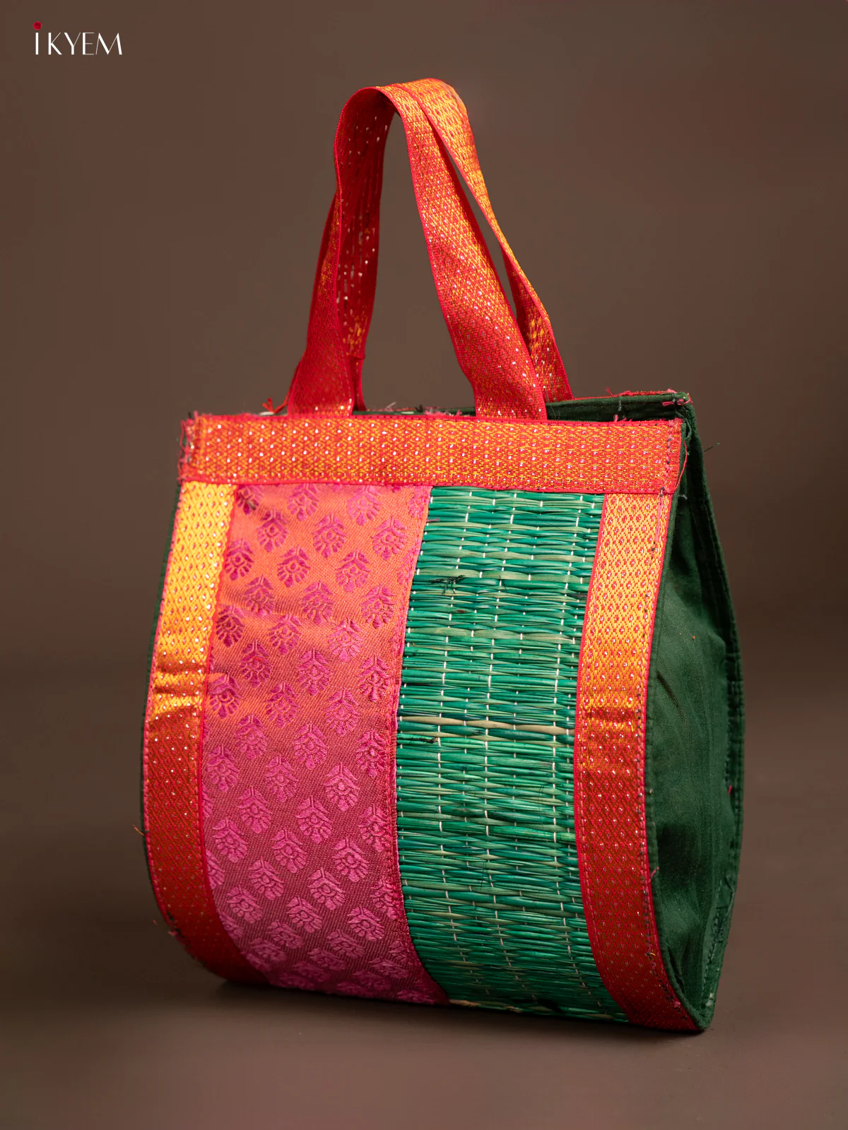 Half and Half Raw Silk with Korai Handbag 9 Inch- Red & Purple - KB17172 - Image 9