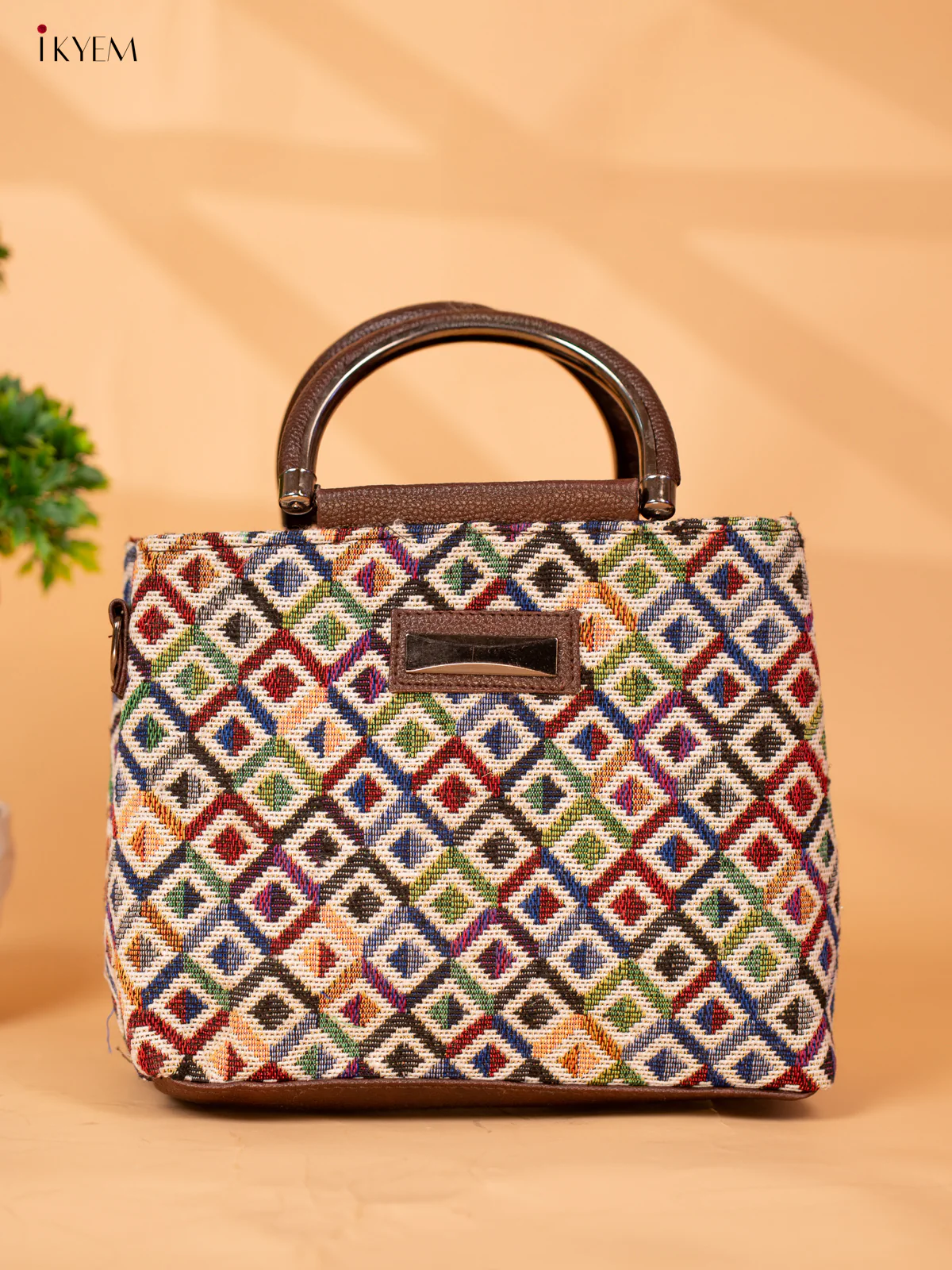 Jacquard Single hand Metal Handle Sling Bag - Multi Colour - KB22116 - Image 2