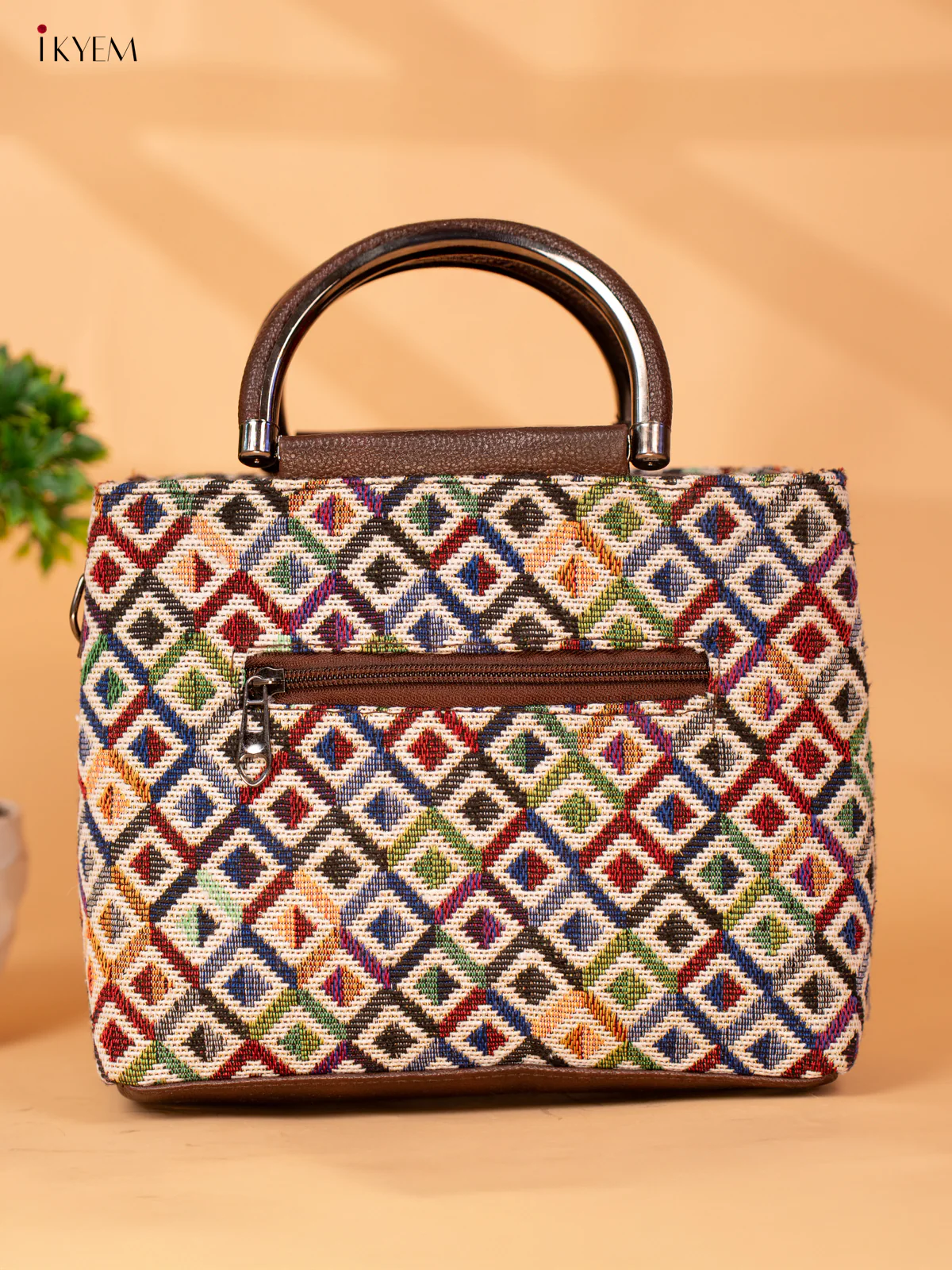 Jacquard Single hand Metal Handle Sling Bag - Multi Colour - KB22116 - Image 3