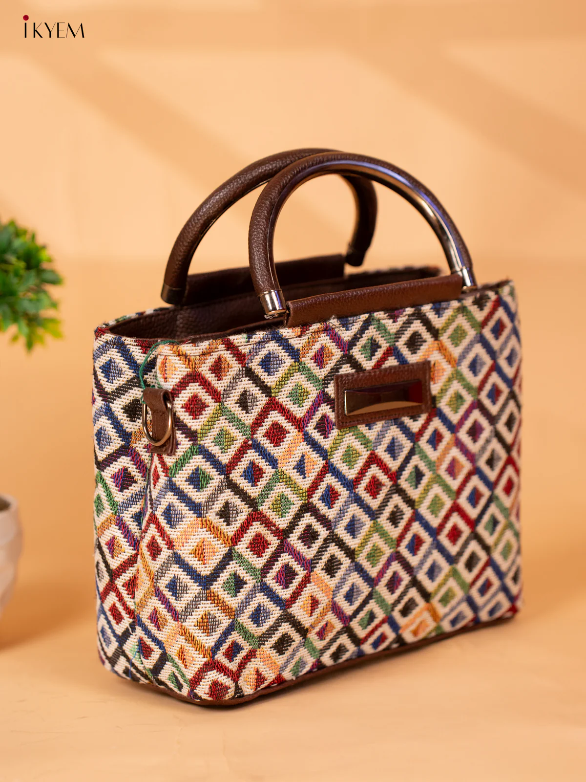 Jacquard Single hand Metal Handle Sling Bag - Multi Colour - KB22116 - Image 4