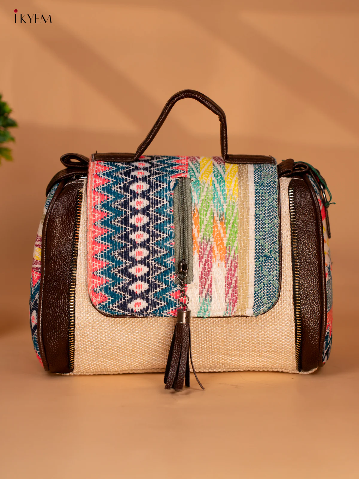 Jacquard Sling Bag with Printed Flap - Cream - KB22120 - Image 2