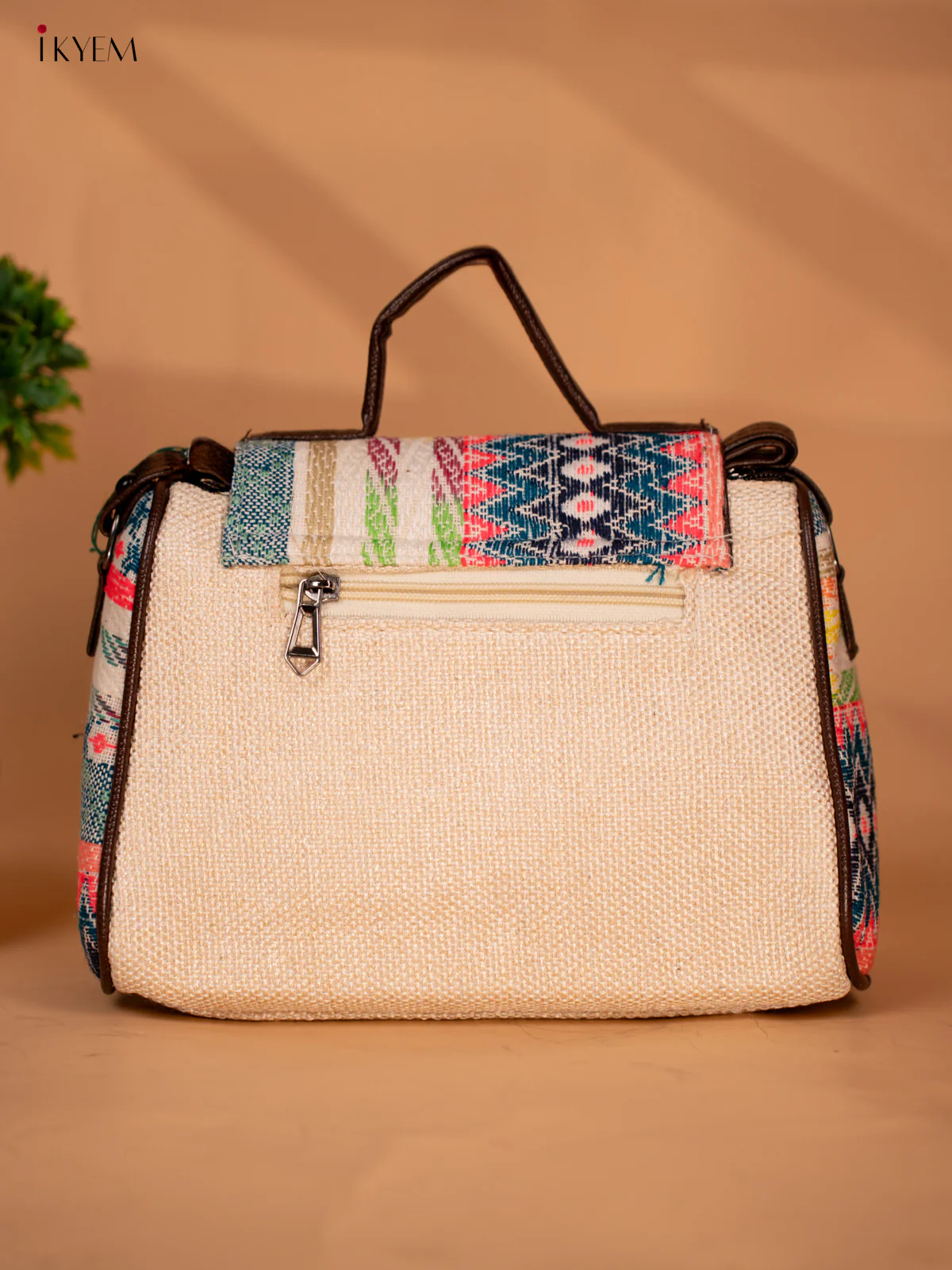 Jacquard Sling Bag with Printed Flap - Cream - KB22120 - Image 3
