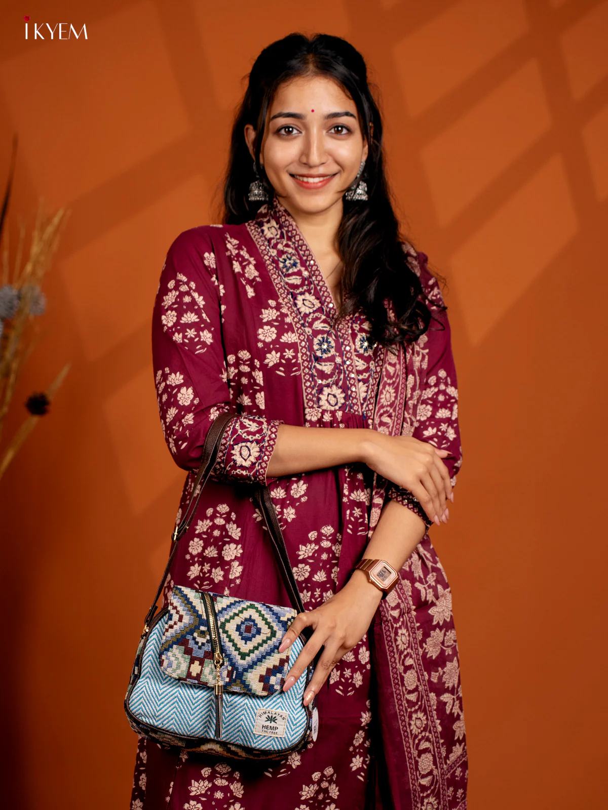 Jacquard Woven Sling Bag - Sky Blue - KB22124