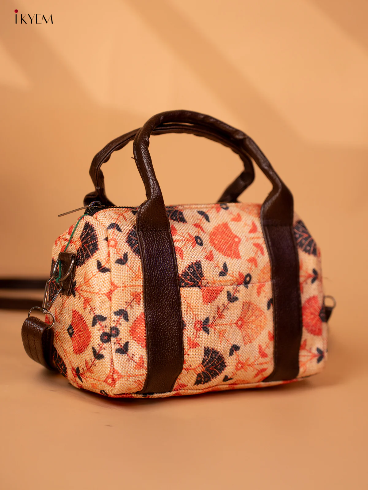 semi jute sling Bag with semi - Cream & Orange - KB22152 - Image 5