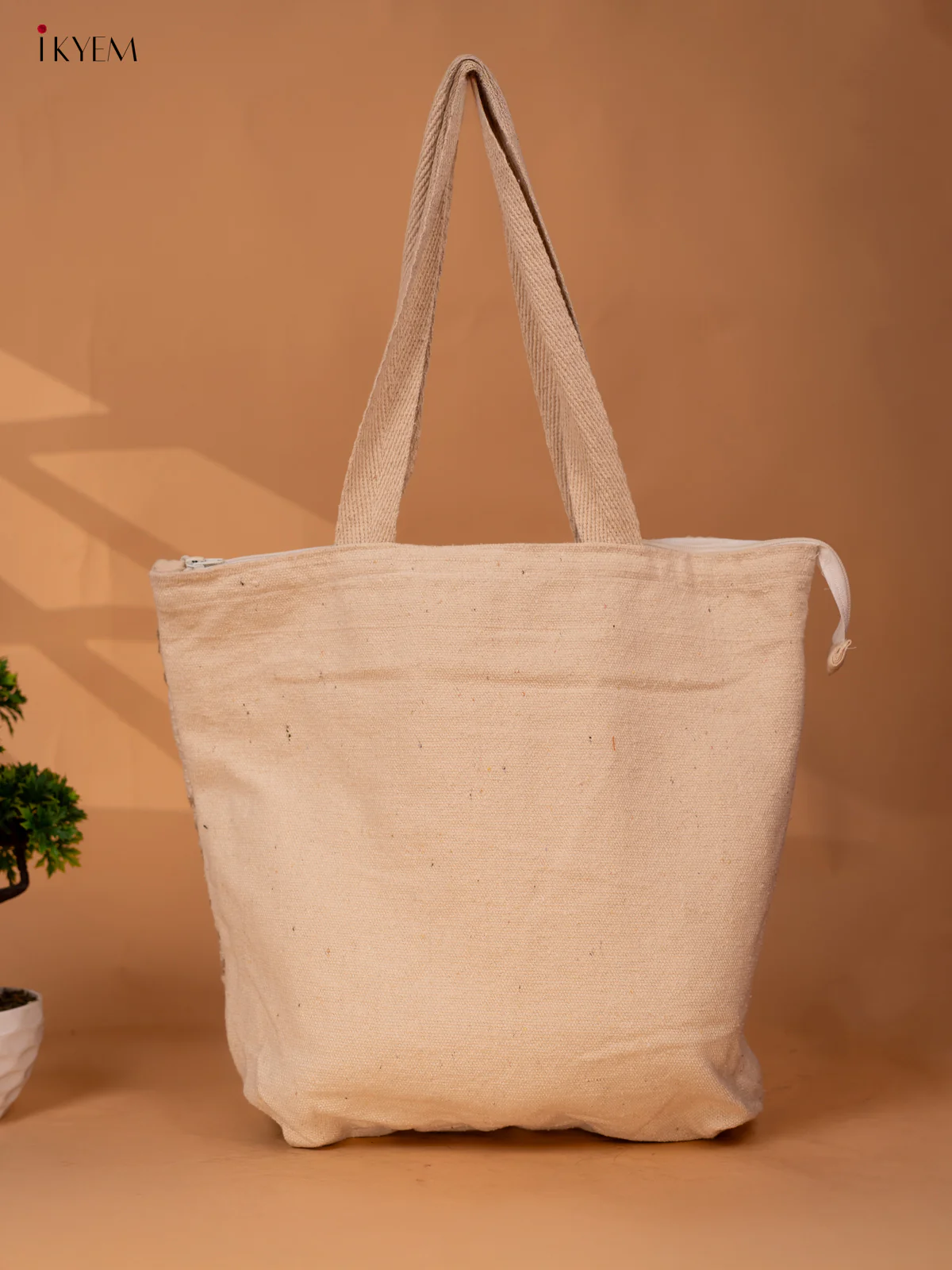 Hand Woven Cloth Bag - Beige - KB22158 - Image 3