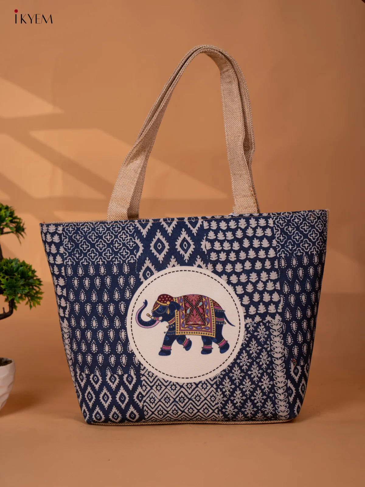 Printed Handbag Elephant - Indigo Blue - KB22169 - Image 2