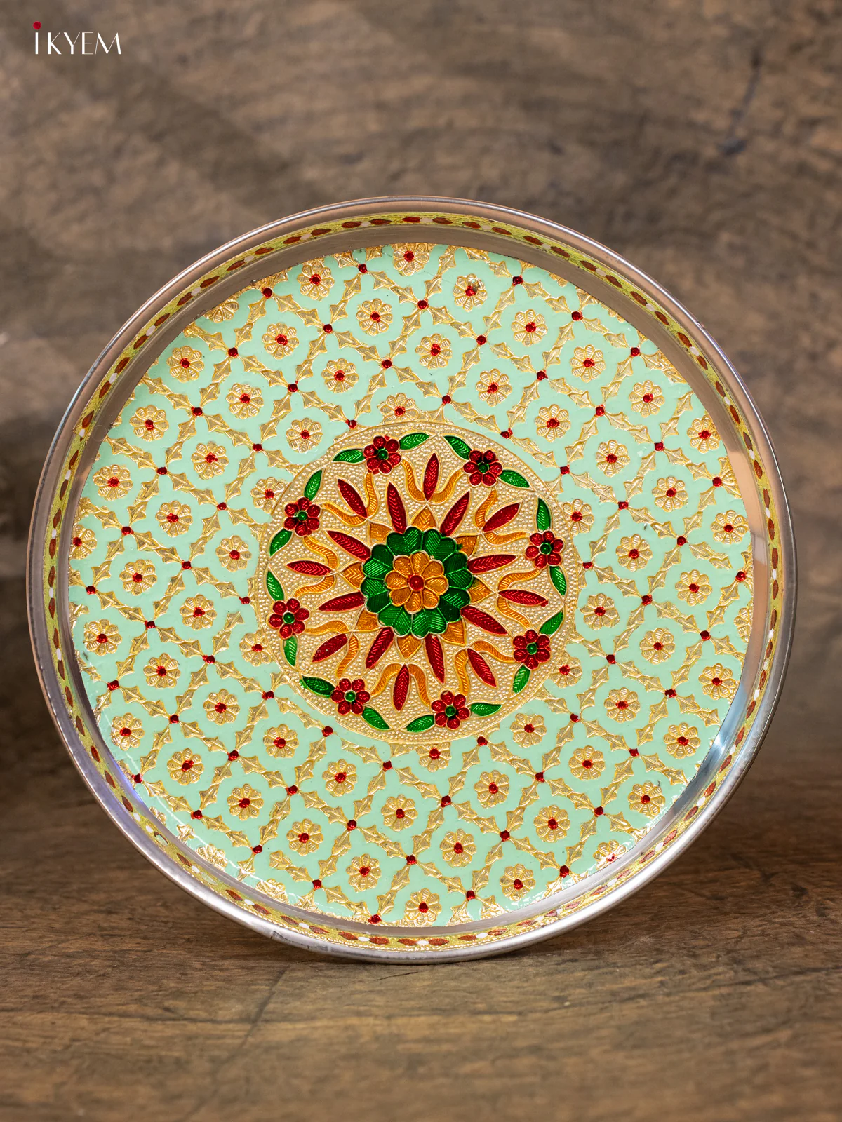 Chic Pista Green Meenakari Round Plate -(10x10)- KB25111 - Image 2