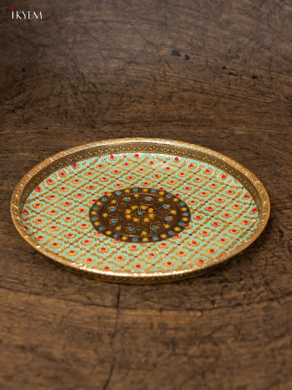 Meenakari Pooja Thali set - Pista Green - (12×12) - KB25115 - Image 2