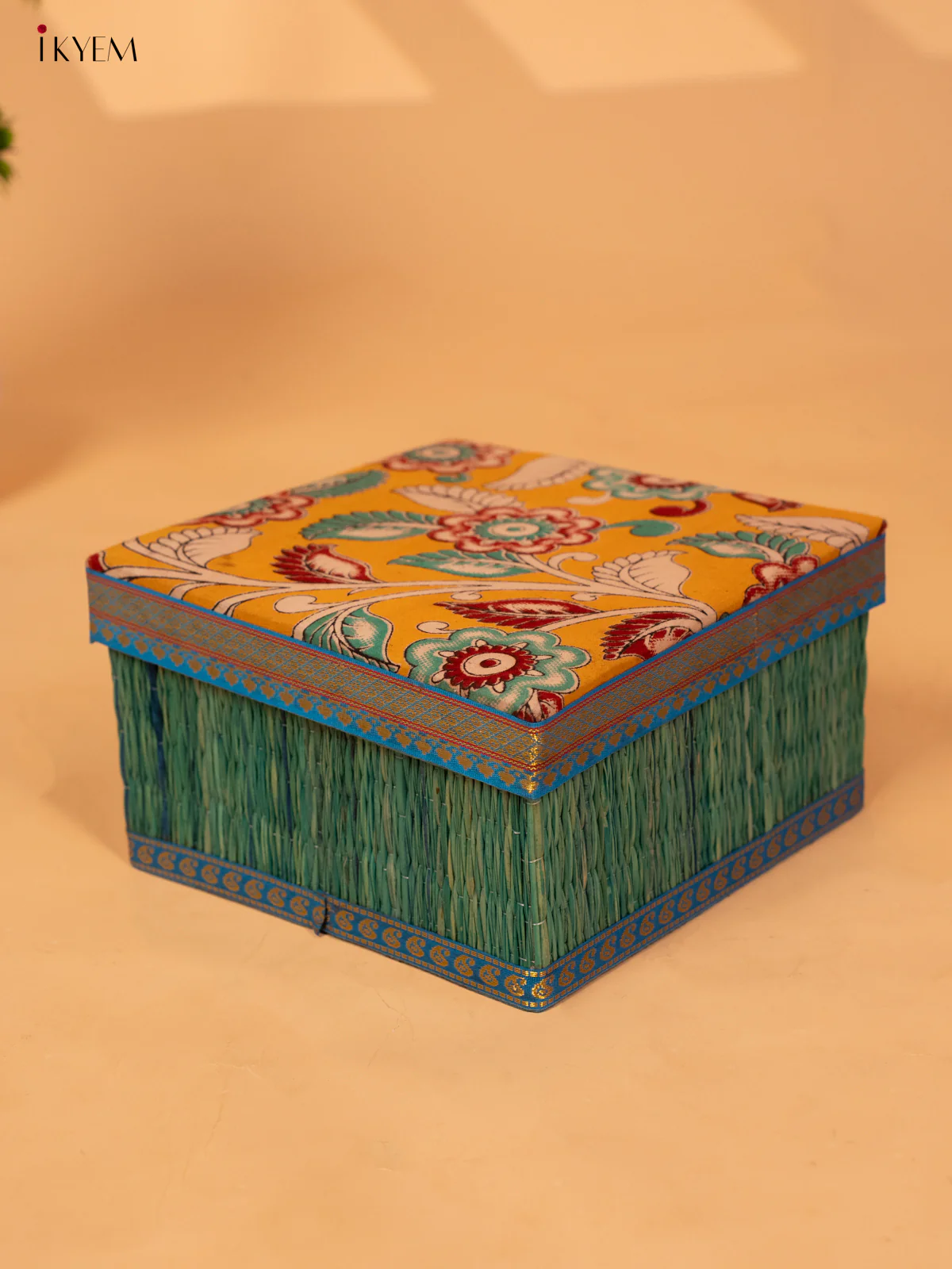 Foldable Korai Box with Kalamkari Fabric Top (8×4)- Blue - KB26114 - Image 2