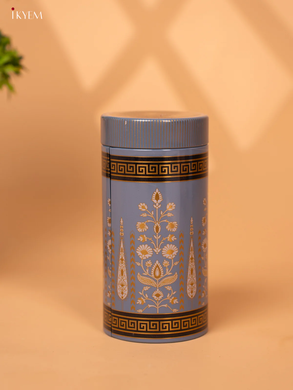 Digital Printed Dry Fruit Tin Jar Cylinder Big - Blue 6 Inch - KB27117