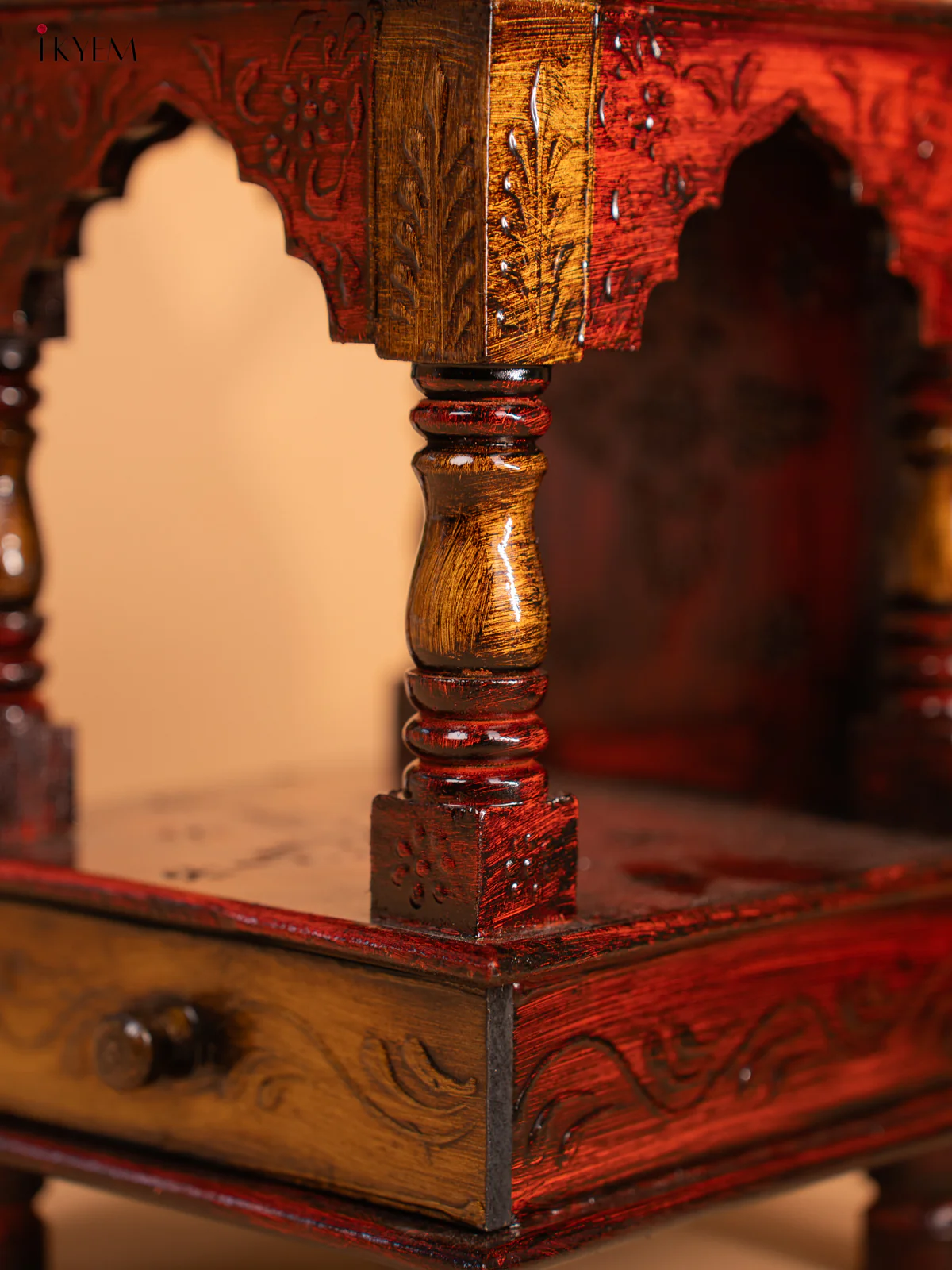 Hand Painted Wooden Pooja Mandir/Mandapam with Drawer-19 inch -KC01112 - Image 4