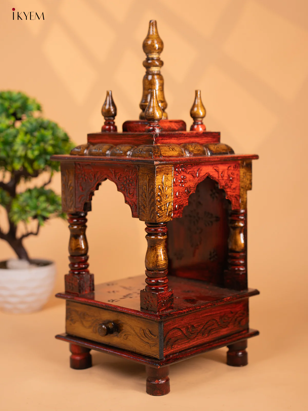 Hand Painted Wooden Pooja Mandir/Mandapam with Drawer-19 inch -KC01112 - Image 6