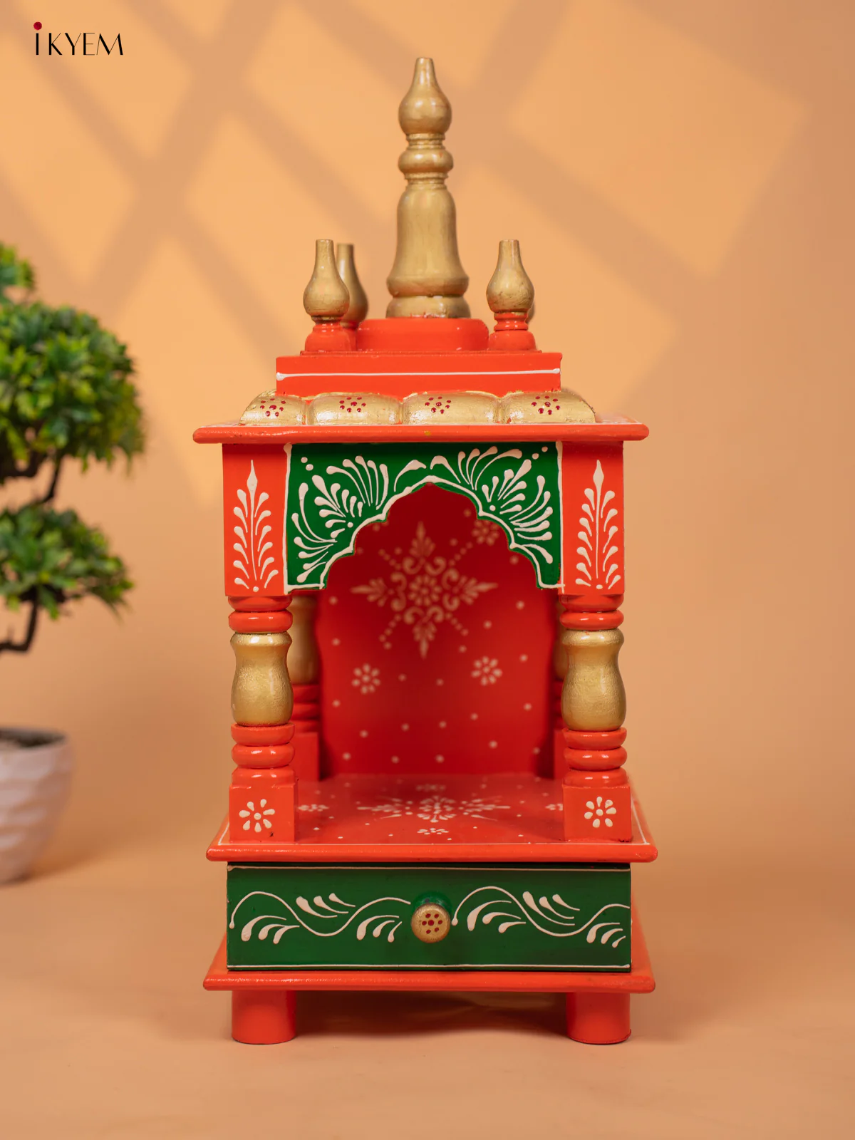 Hand Painted Wooden Pooja Mandir/Mandapam with Drawer - 19 Inch -KC01114 - Image 2