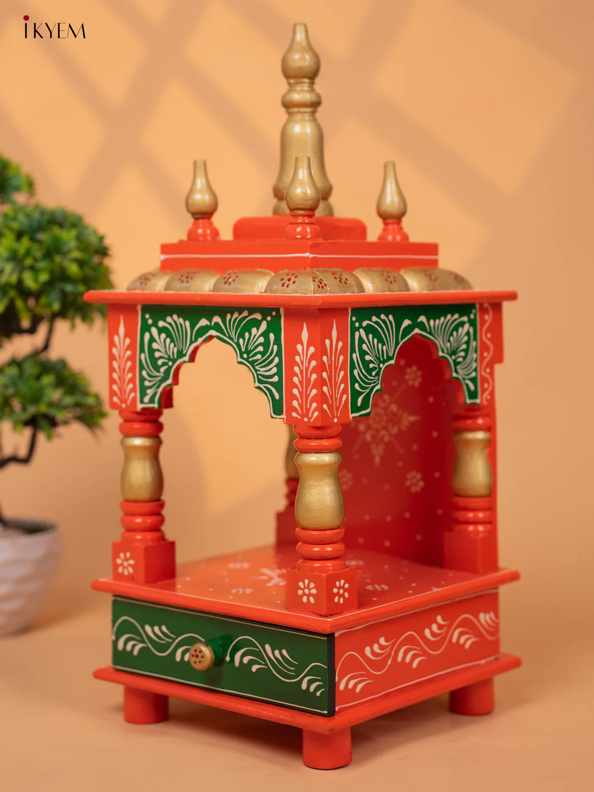 Hand Painted Wooden Pooja Mandir/Mandapam with Drawer - 19 Inch -KC01114 - Image 5