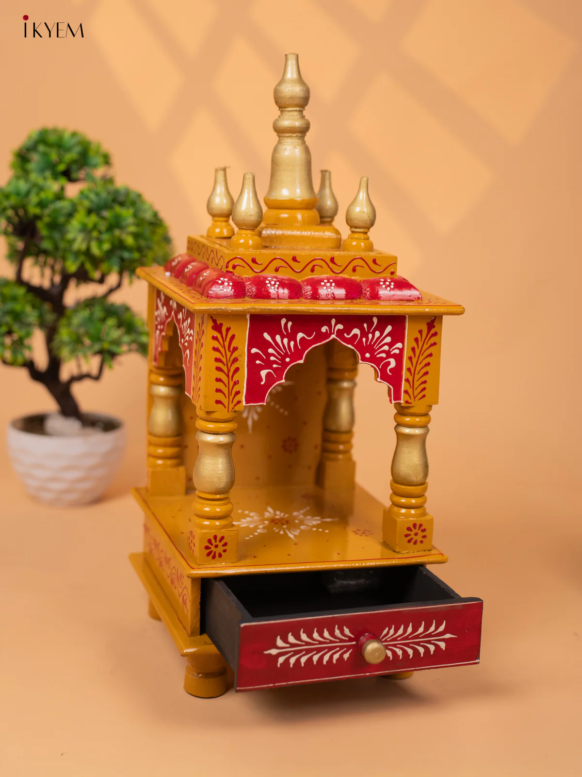 Hand Painted Wooden Pooja Mandir/Mandapam with Drawer -19 Inch-KC01116 - Image 3