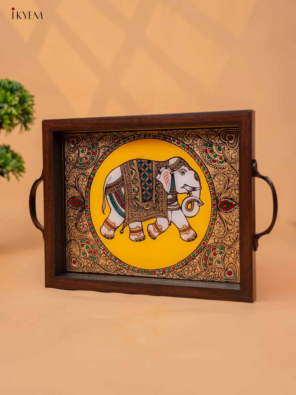 Reverse Glass Painted Tray -Yellow elephant - (9×13) - KC04118 - Image 2