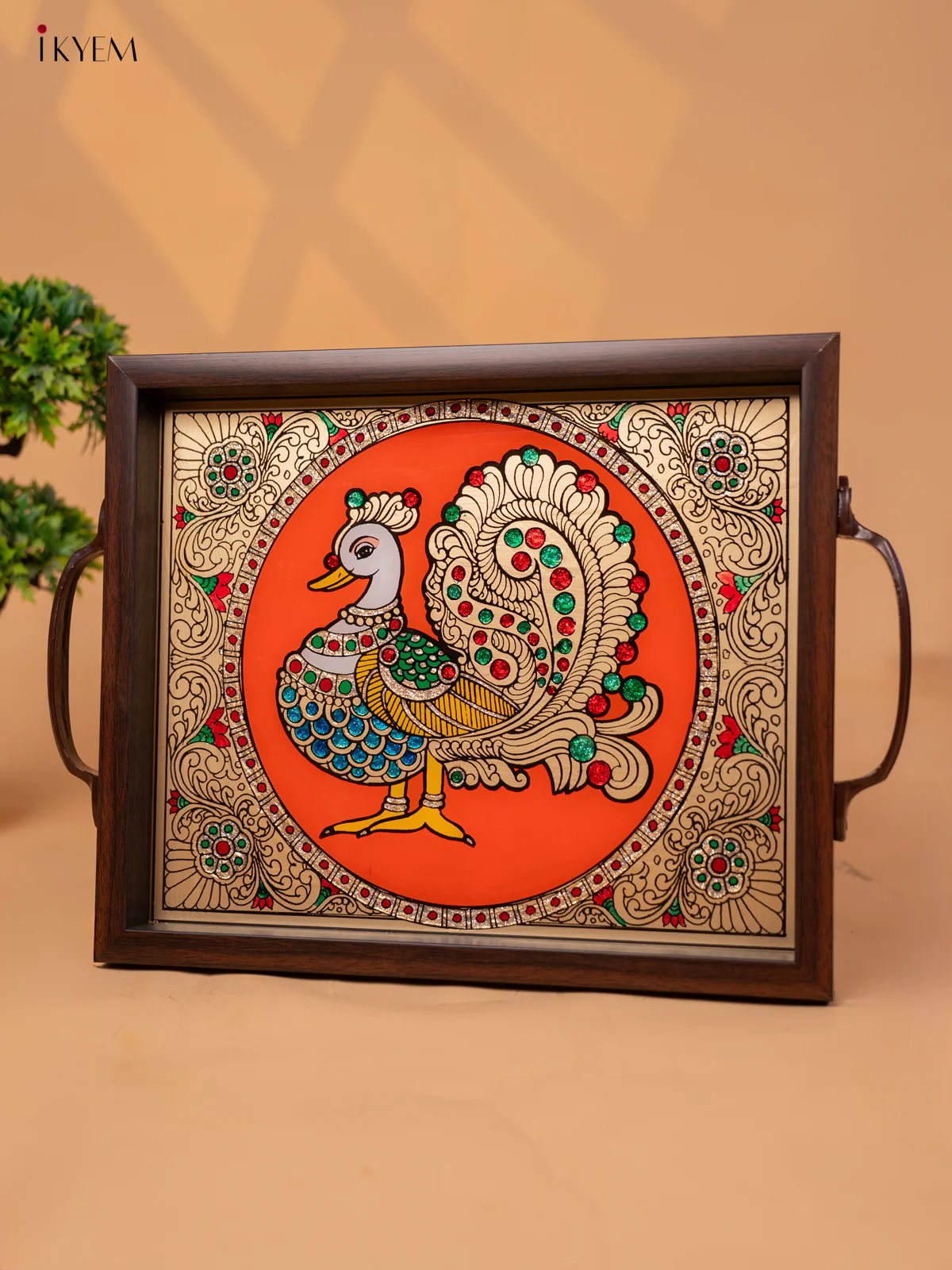 Reverse Glass Painted Tray - Orange Annapakshi - (11×15) - KC04121 - Image 5
