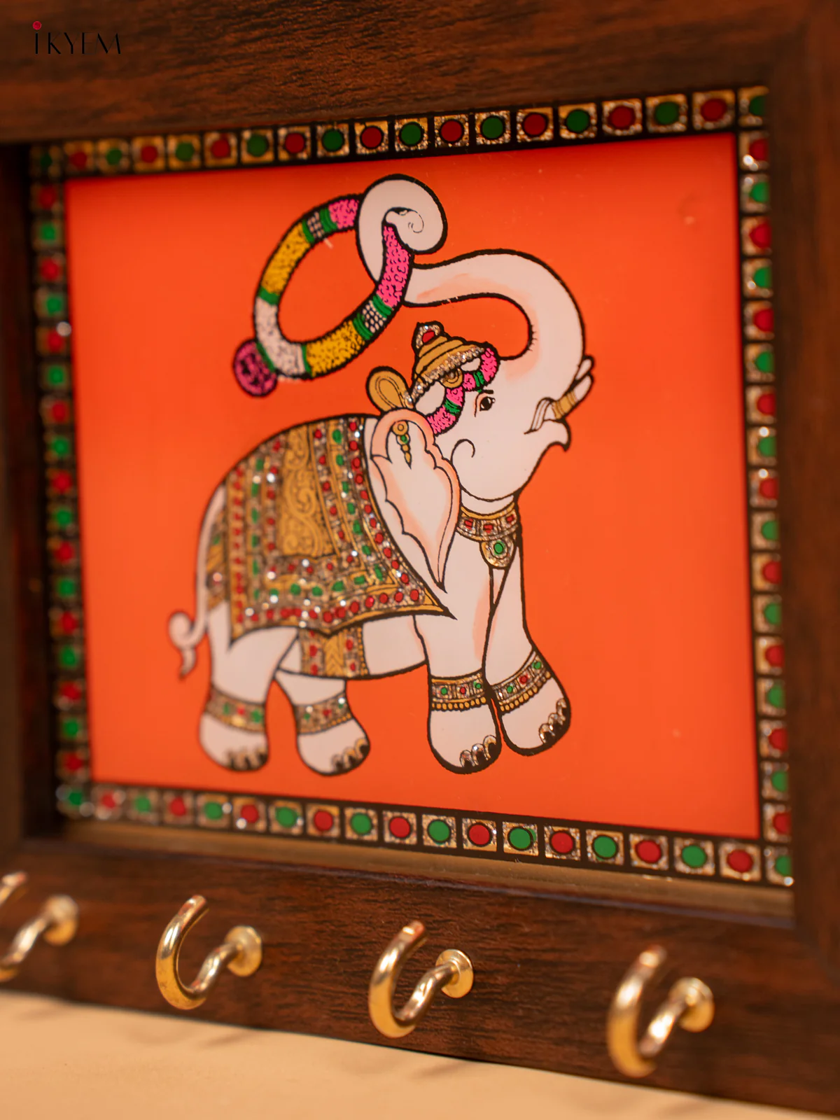 Reverse Glass Painted Keyhanger - Elephant - orange - (5x6) Inches -KC07113 - Image 4