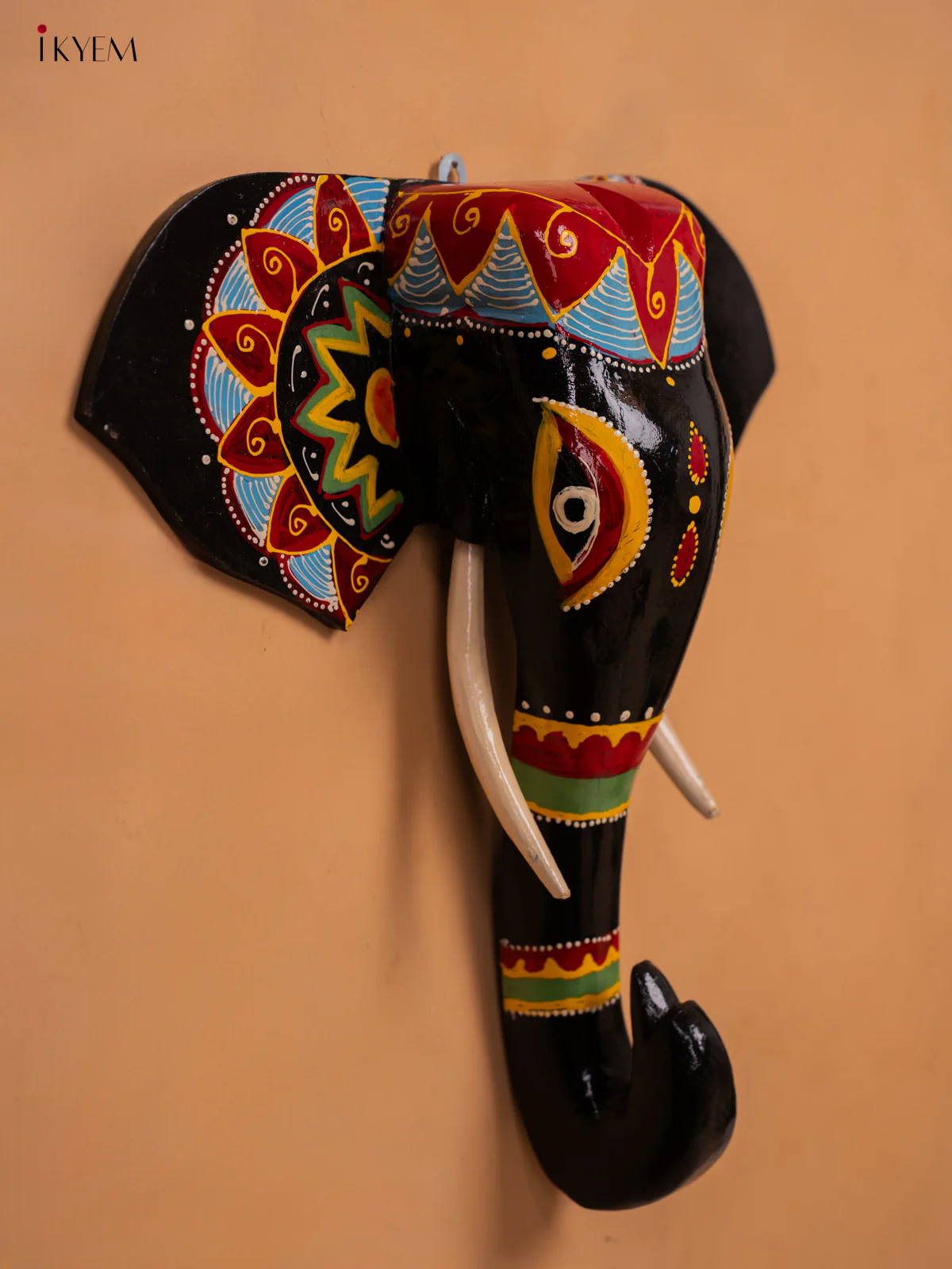 wodden hand painted elephant head with trunk black with red- 15 Inch -KC13126 - Image 4
