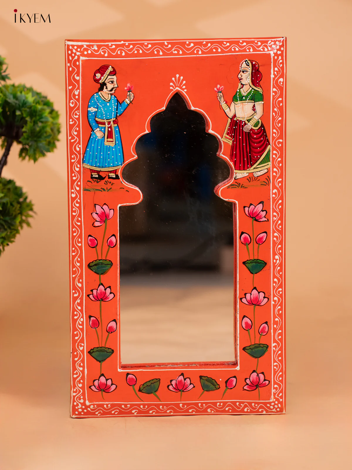 Wooden Hand Painted MIRROR-FRAMES - 15 INCH orange -KC13132