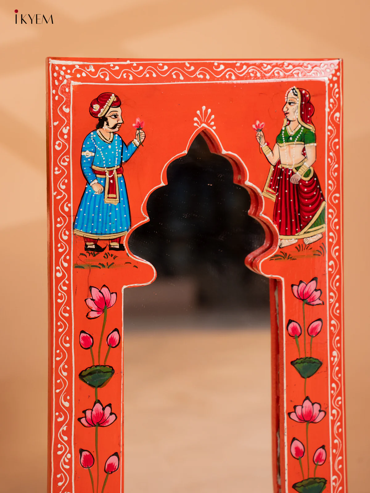 Wooden Hand Painted MIRROR-FRAMES - 15 INCH orange -KC13132 - Image 2