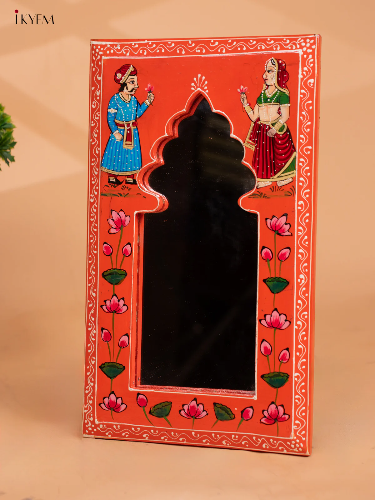 Wooden Hand Painted MIRROR-FRAMES - 15 INCH orange -KC13132 - Image 3