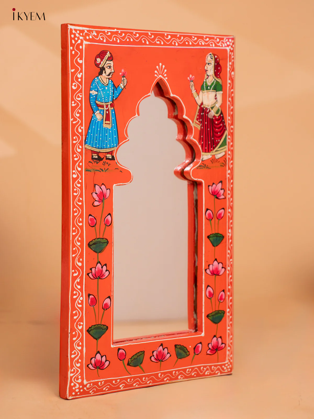 Wooden Hand Painted MIRROR-FRAMES - 15 INCH orange -KC13132 - Image 4