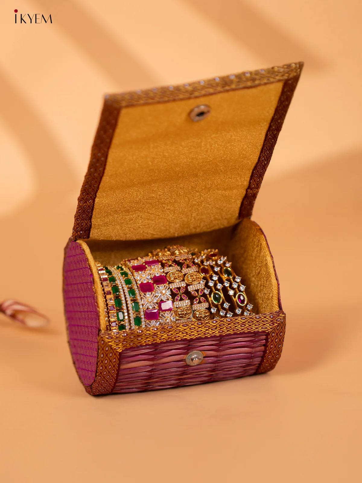 Half Raw Silk with korai Round Bangel box - Violet - KC20122 - Image 3