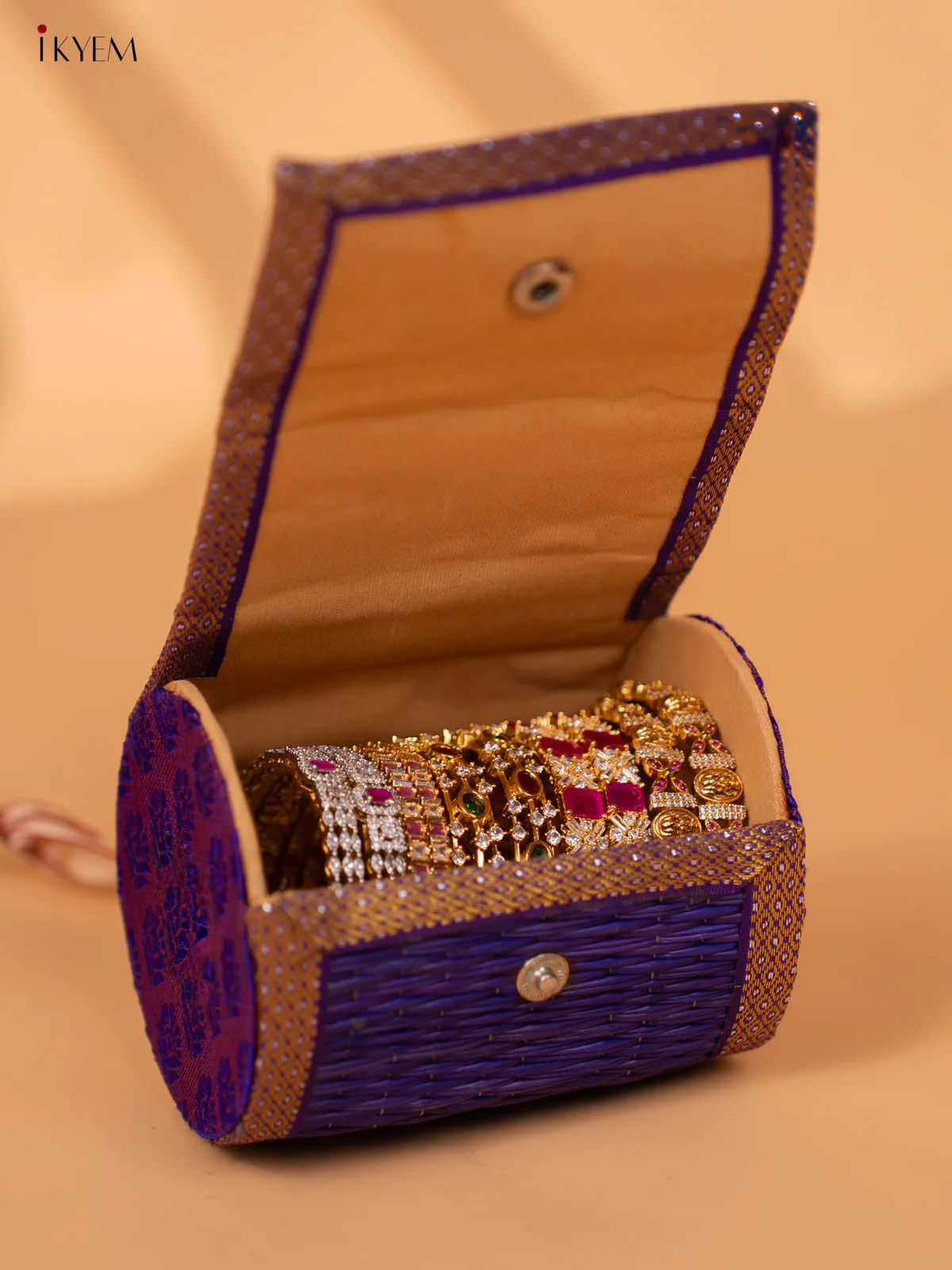 Half Raw Silk with korai Round Bangle box - Dark blue -KC20134 - Image 3