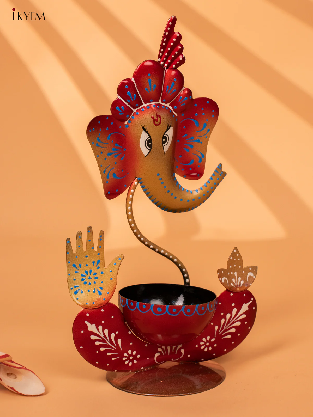 Iron Hand Painted Ganesha T-light Holder - Red  11 Inch -KC20148 - Image 4
