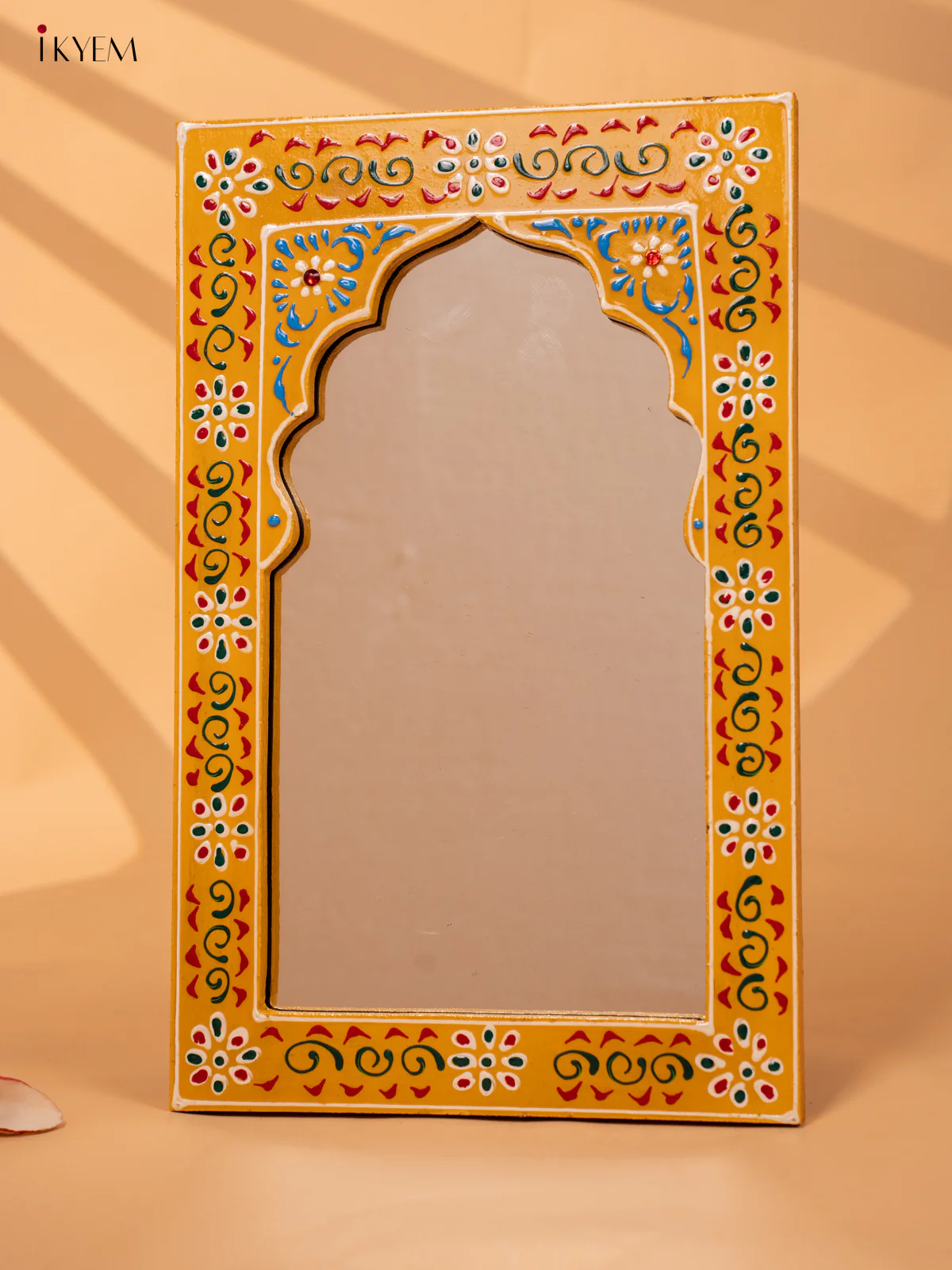 Wooden hand Painted Jharokha Mirror - Small - Yellow-KC20154 - Image 2