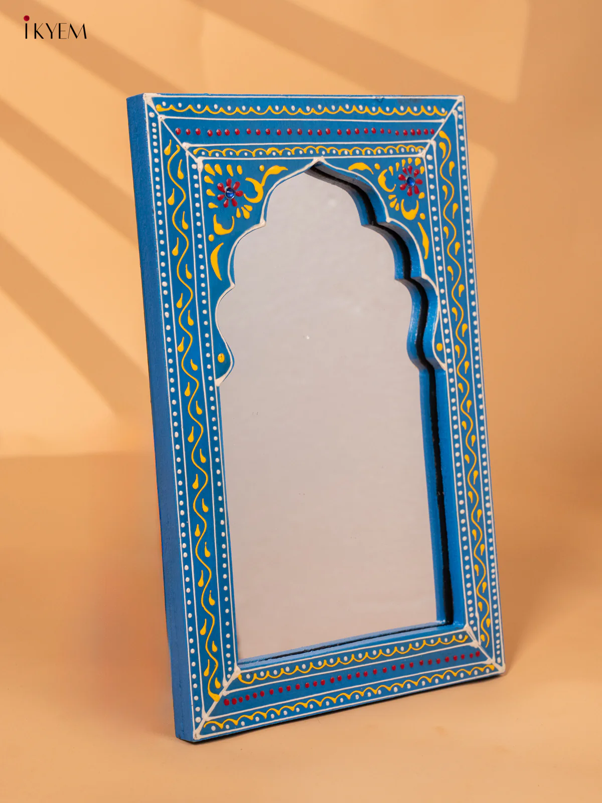 Wooden hand Painted Jharokha Mirror - Small - blue-KC20155 - Image 3