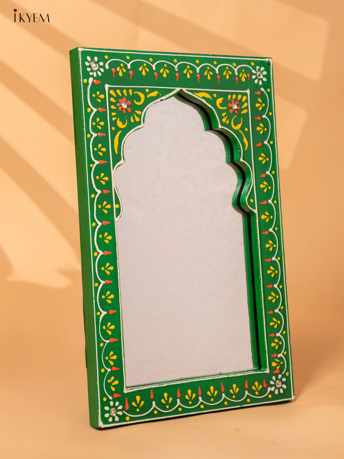 Wooden hand Painted Jharokha Mirror - Small - green-KC20156 - Image 3