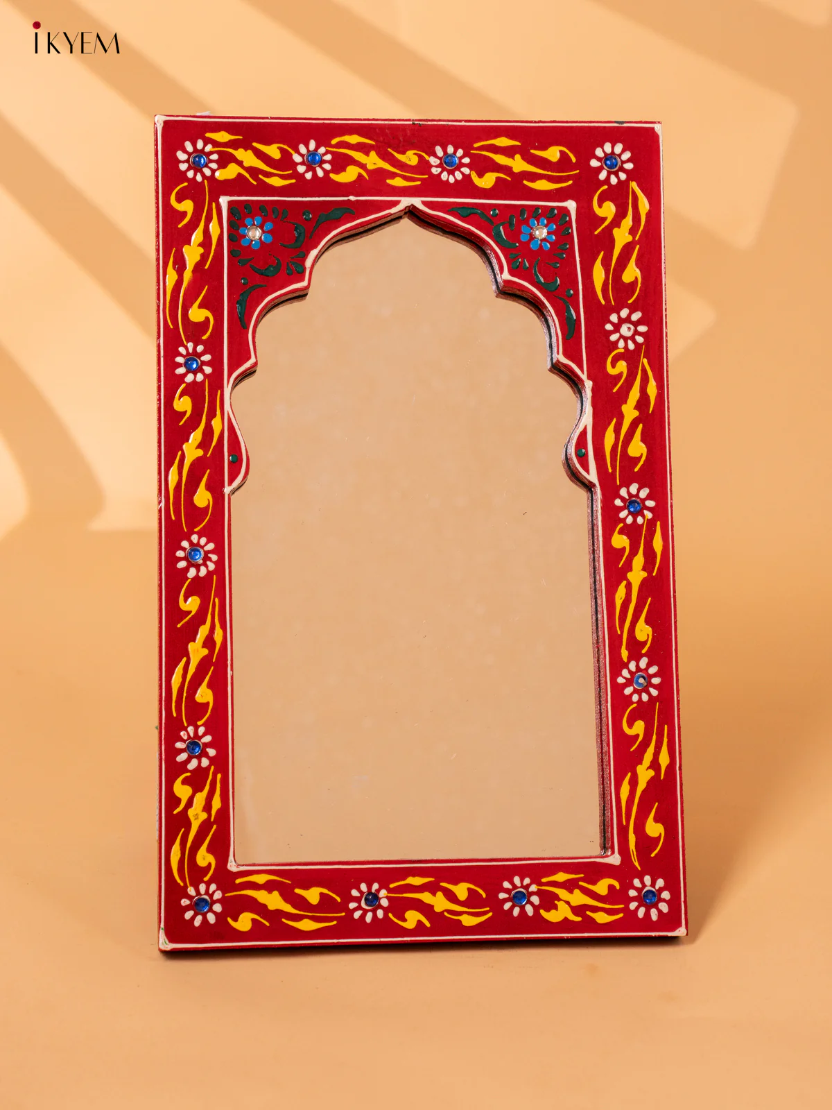Wooden hand Painted Jharokha Mirror - Small - red-KC20157 - Image 3