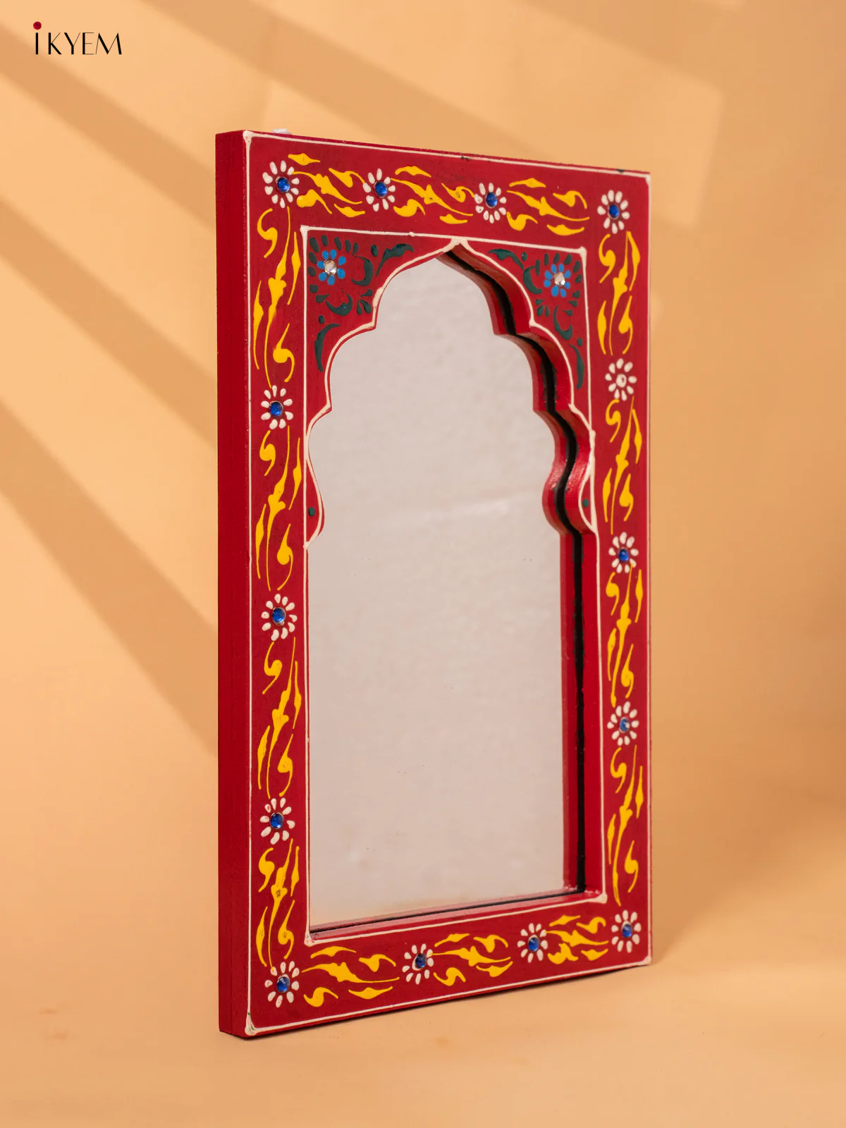 Wooden hand Painted Jharokha Mirror - Small - red-KC20157 - Image 4