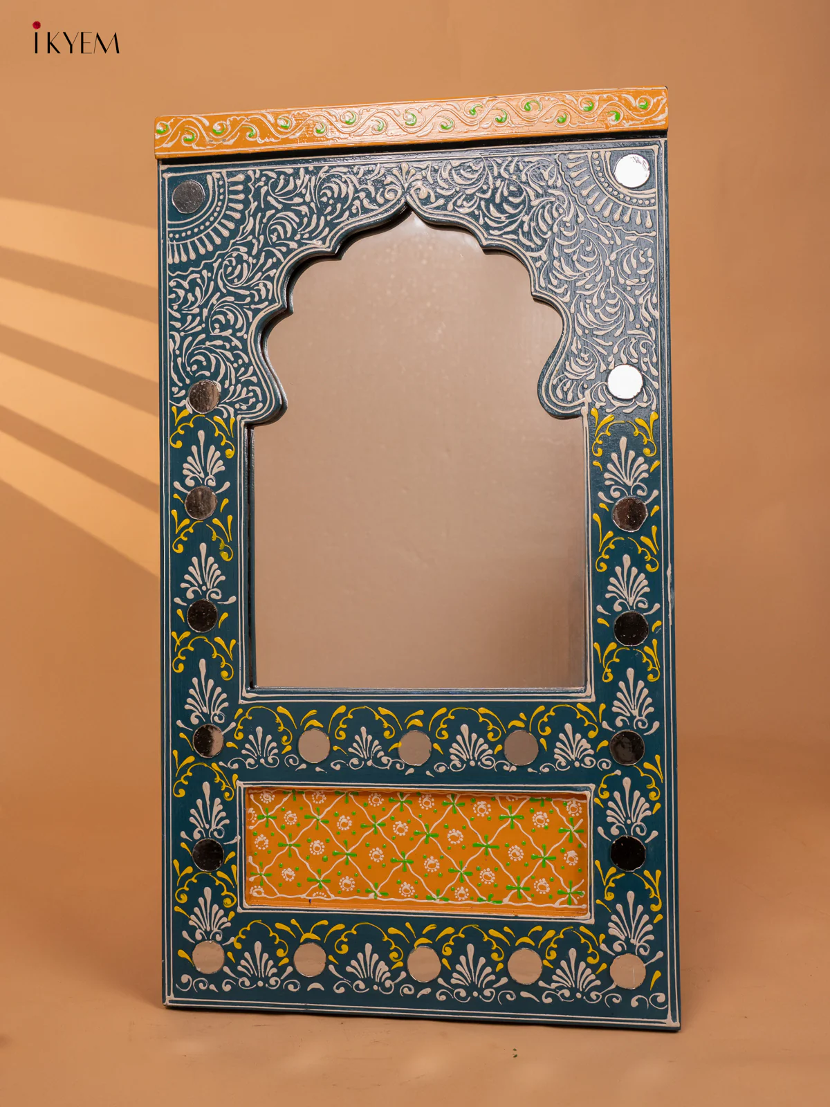 Wooden hand Painted Jharokha Mirror - blue -KC20158 - Image 2