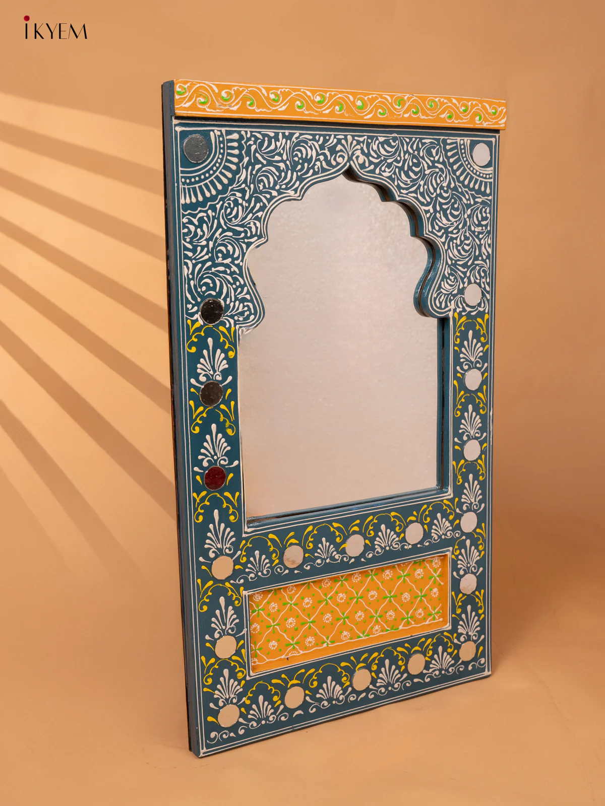 Wooden hand Painted Jharokha Mirror - blue -KC20158 - Image 3