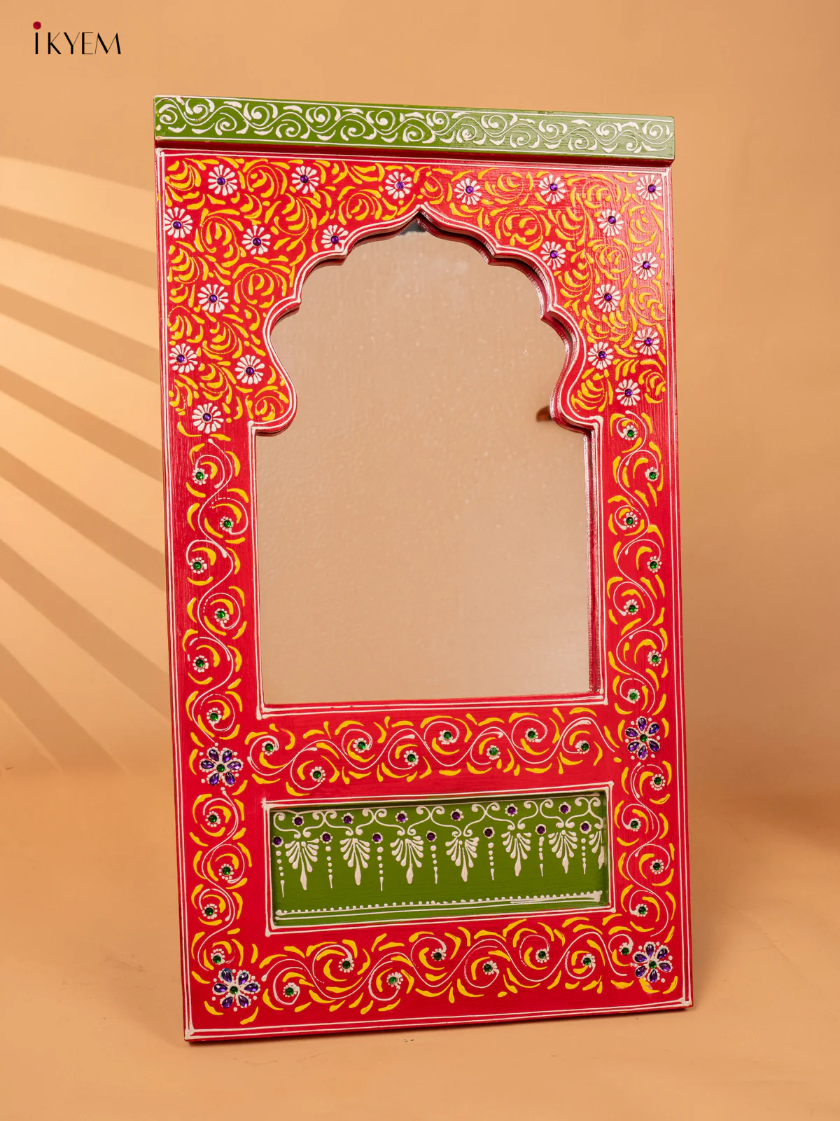 Wooden hand Painted Jharokha Mirror - red-KC20160