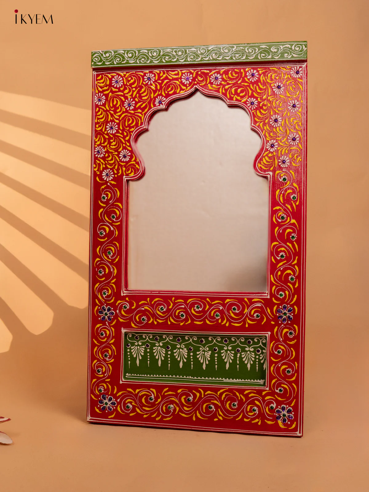 Wooden hand Painted Jharokha Mirror - red-KC20160 - Image 2
