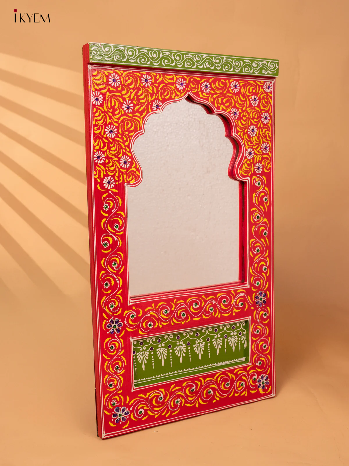Wooden hand Painted Jharokha Mirror - red-KC20160 - Image 3