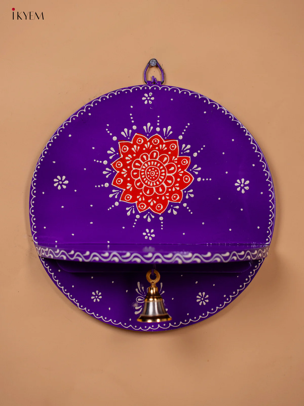 Wooden hand Painted Round Pooja Shelf - Violet-KC20164